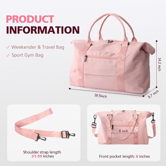 Women Men Pink Waterproof Carry On Tote Travel Duffle Bag with Trolley Sleeve - Picture 5 of 7